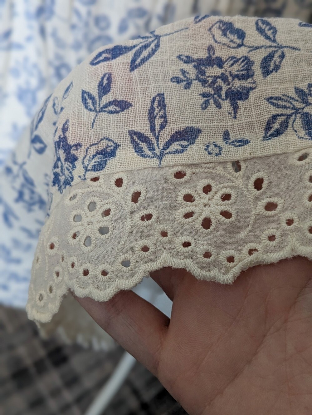 NWT Olivaceous Blue Floral Cotton Cottagecore Lace Midi Dress L - Picture 6 of 9